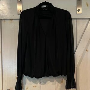 Express Black Blouse with Ruched Sleeves